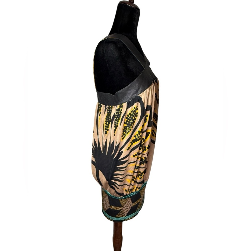 Marciano Silk and Leather halter Floral Black and Tan Dress - Picture 10 of 13